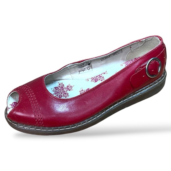 DR. MARTENS Pansy Genuine Leather Rare Vintage Open Toe Red Mary Jane Flats Sz 8 - Picture 3 of 10
